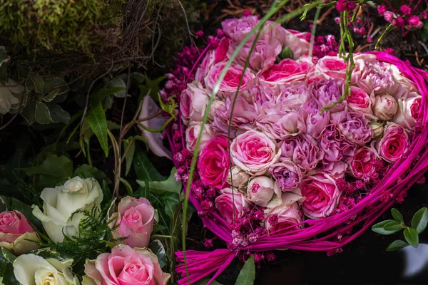 beautiful bouquet of roses in a flower shop.
