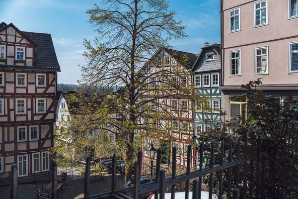 Régi Szűk Utcák Marburg Oberstadt — Stock Fotó