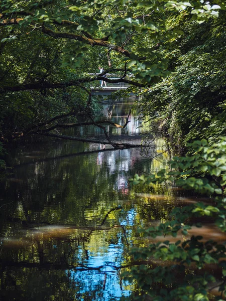 Uma Bela Vista Rio Cercado Por Vegetação Rio Lahn Marburg — Fotografia de Stock