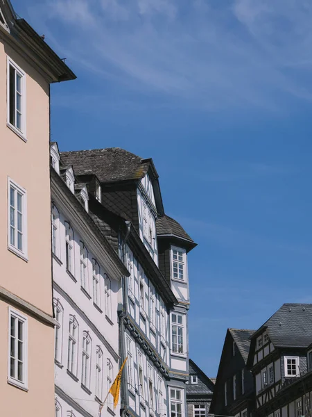 Marburg Óvárosa Gyönyörű Félkész Ház Tetőgerendával — Stock Fotó