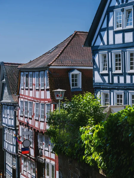 Şehrin Yukarısında Marburg Eski Yarım Ahşap Güller Taş Evler — Stok fotoğraf