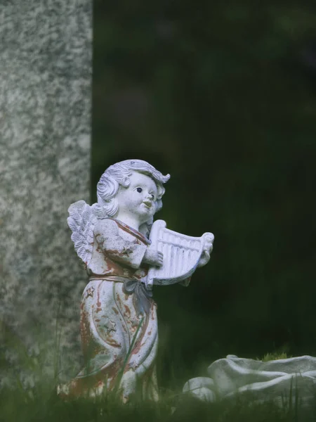 Кладбище Парке Маленькие Ангельские Фигурки Изолированные Боке — стоковое фото
