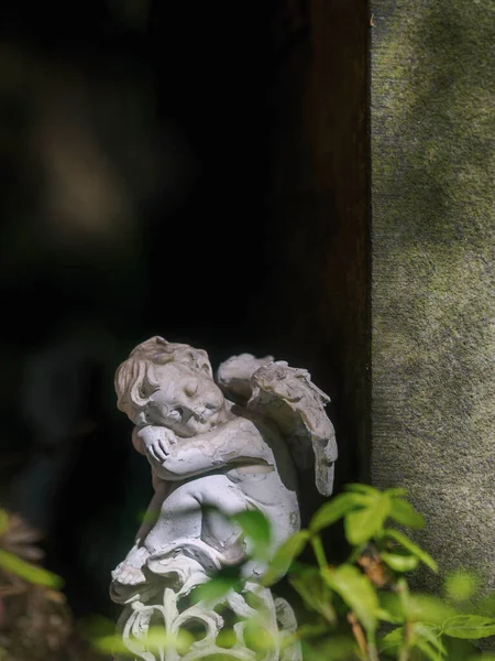 Свет Тень Маленькая Фигурка Ангела Могиле Траур Воспоминание Спокойствие — стоковое фото