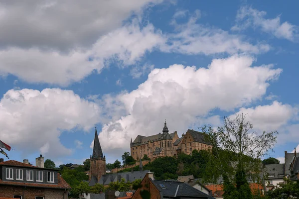 Kilátás Weidenhausen Felső Város Marburg Kilátással Várra — Stock Fotó