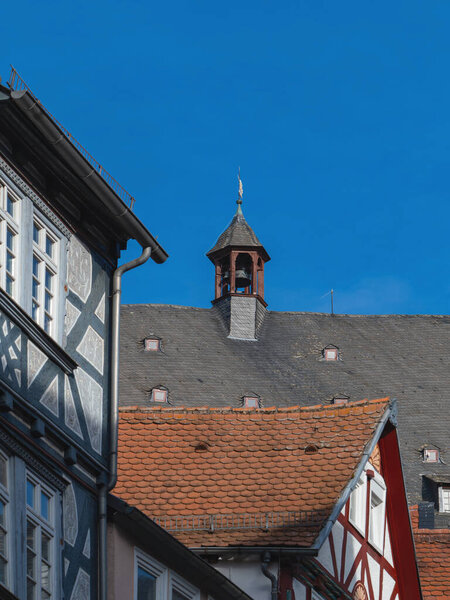 Roofs detail in the city of Marburg, old town houses, half-timbered houses