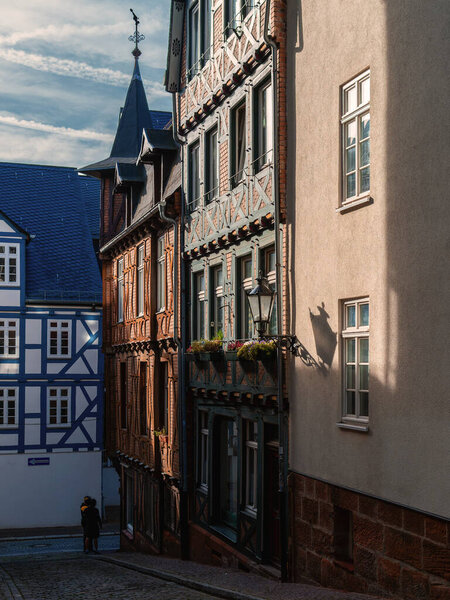 Views in the city of Marburg, old town houses, half-timbered buildings
