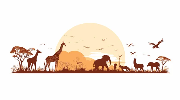 safari animals, silhouette minimalist vector illustration