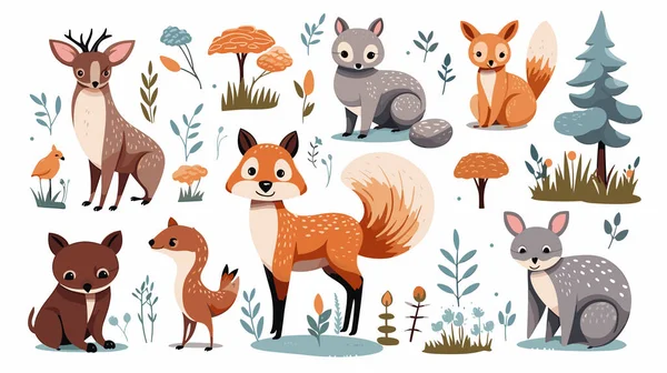 Forest animals in wild nature, vector illustration