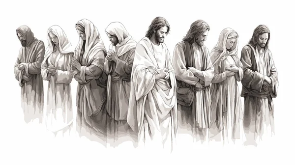 Jesus and disciples praying, vector illustration