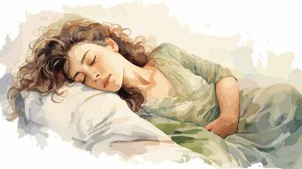 people woman sleeping bed watercolor vector illustration