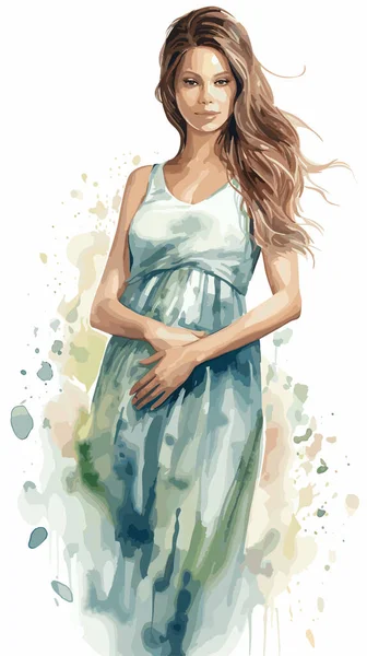 people young pregnant mom full body watercolor ill vector illustration