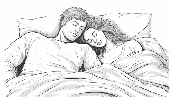 people man woman sleeping bed doodle style vector illustration
