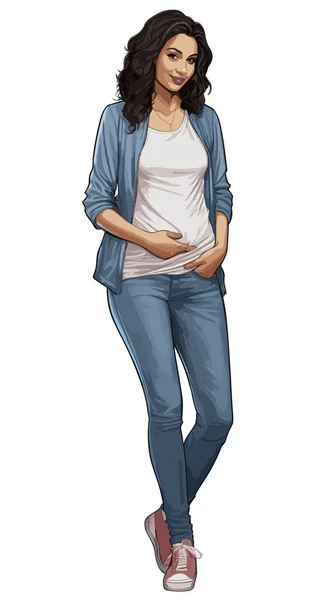 people young pregnant mom full body graphic novel vector illustration