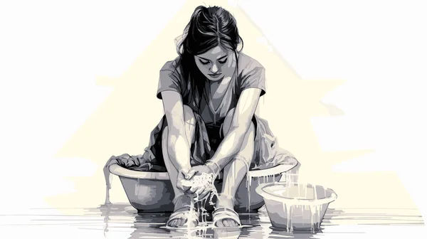 people woman washing feet drying sketch ill vector illustration