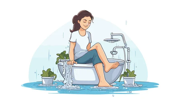 people woman washing feet drying doodle sty vector illustration