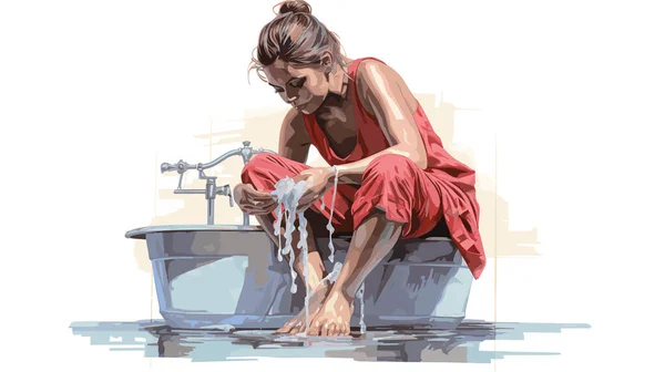 people woman washing feet drying sketch ill vector illustration