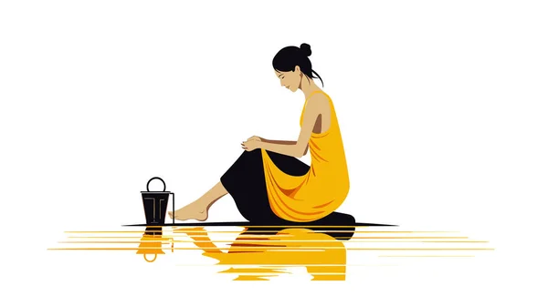 people woman washing feet drying silhouette vector illustration