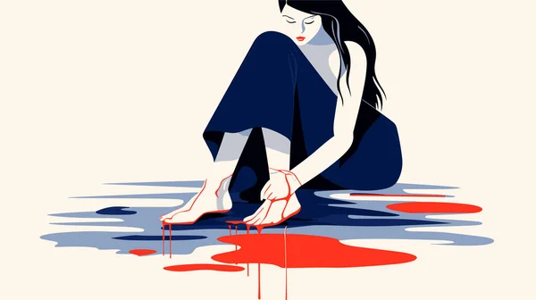 people woman washing feet drying abstract vector illustration
