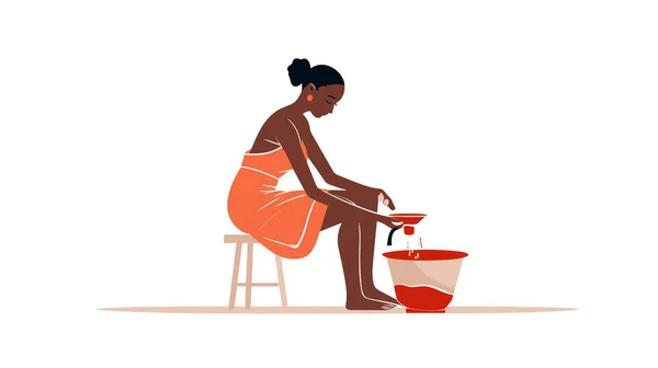 people woman washing feet drying minimalist vector illustration