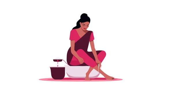people woman washing feet drying minimalist vector illustration