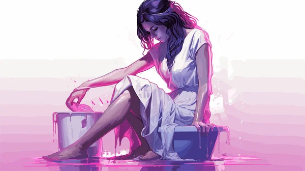 people woman washing feet drying vector illustration
