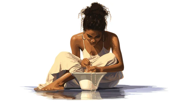 people woman washing feet drying funk art vector illustration