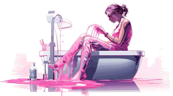 people woman washing feet drying vector illustration