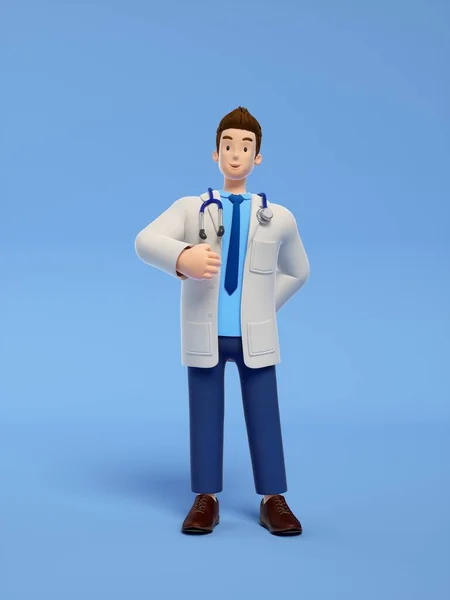 3D渲染的医生与听诊器蓝色背景 — 图库照片