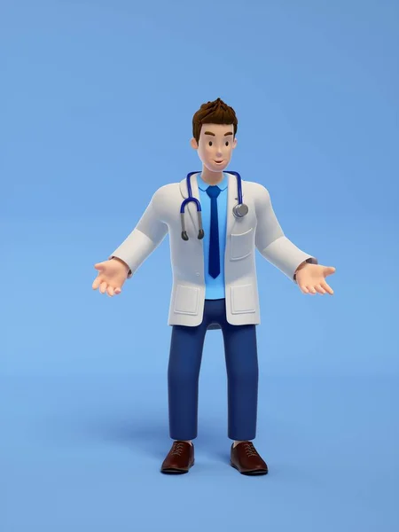 3D显示医生与听诊器蓝色背景 — 图库照片