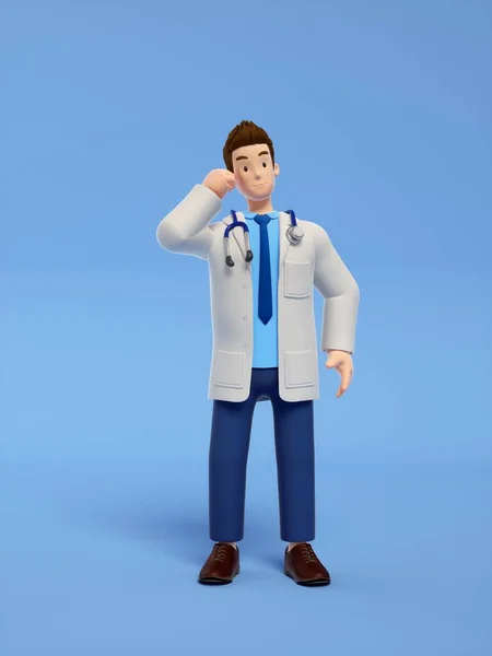青い背景に聴診器付きの医者の3Dレンダリング — ストック写真