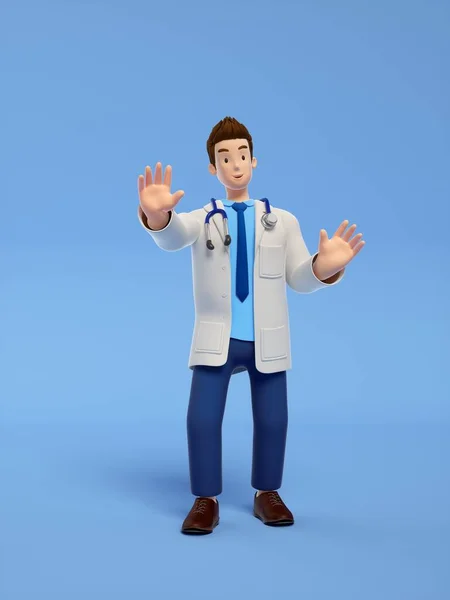 Darstellung Eines Arztes Mit Stethoskop Auf Blauem Hintergrund — Stockfoto