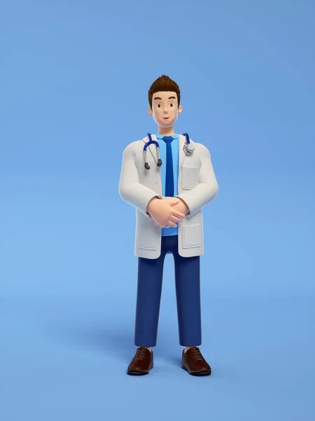 Arzt Mit Stethoskop Auf Blauem Hintergrund — Stockfoto