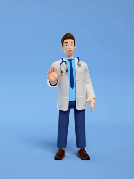 3d Render, Personagem De Desenho Animado Médico Usa Óculos Mostra