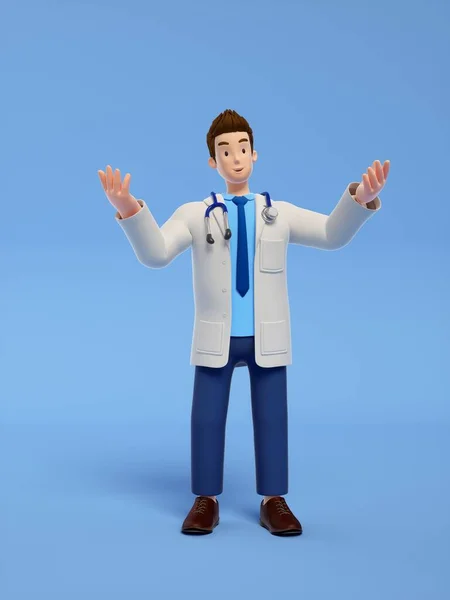 Mavi Arka Planda Steteskoplu Bir Doktorun Görüntüsü — Stok fotoğraf