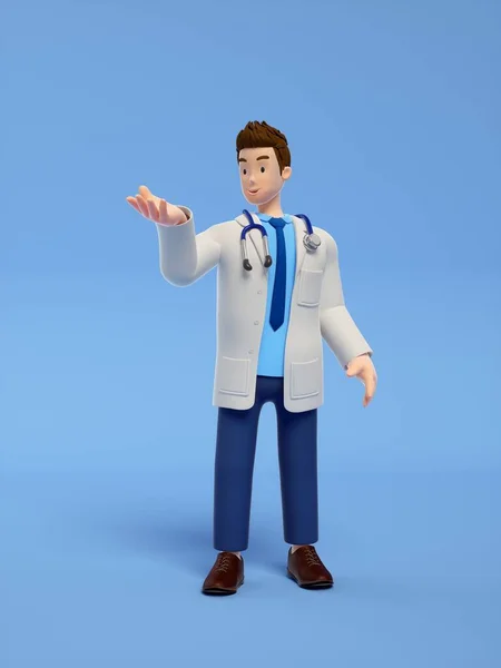 Darstellung Eines Arztes Mit Stethoskop Auf Blauem Hintergrund — Stockfoto