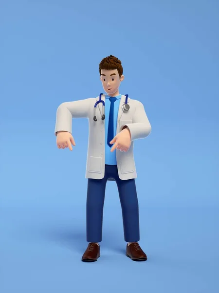 3D渲染的医生与听诊器蓝色背景 — 图库照片