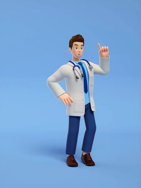 3Dレンダリングの漫画の医者とともに聴診器 — ストック写真