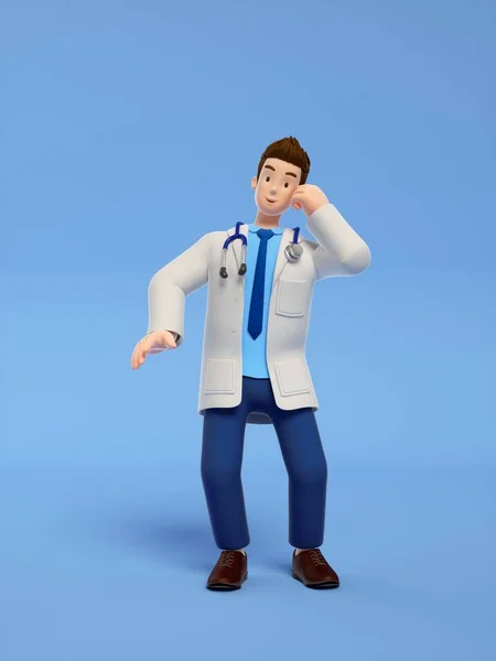 3D显示医生与听诊器蓝色背景 — 图库照片