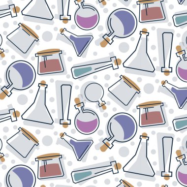 şeffaf düz test tüpleri, mataralar, kaplar, beyaz arkaplandaki desen, vektör grafikleri, kimya