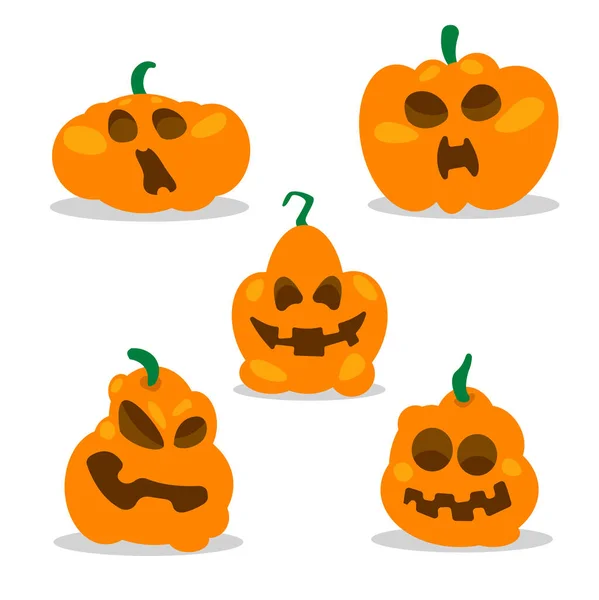 Set Von Halloween Kürbissen Lustige Gesichter Herbstferien Vektor — Stockvektor