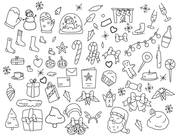 Christmas Greeting Ornament Icons Element Doodle Illustration Isolated Background Childish — Stock Vector