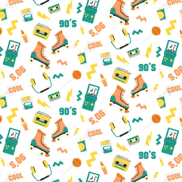 90 'lardan kalma nesneler, tetris, patenler, teyp, yıldırım. Düz biçimli vektör grafikleri