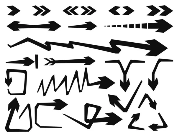 Flèches Vectorielles Noires Angles Vifs Zigzags Lignes Sur Fond Blanc — Image vectorielle