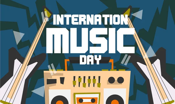 Uluslararası müzik günü, sosyal ağ saçmalığı, davet, düz biçim vektör grafiği