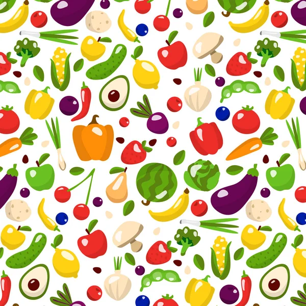 Patern Colorful Hand Drawn Fresh Tasty Vegetables Fruits Isolated White — Stock Vector