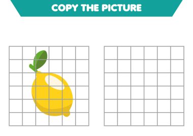 Çocuklar için karikatür limon eğitim oyununun resmini kopyala. El yazısı alıştırması..