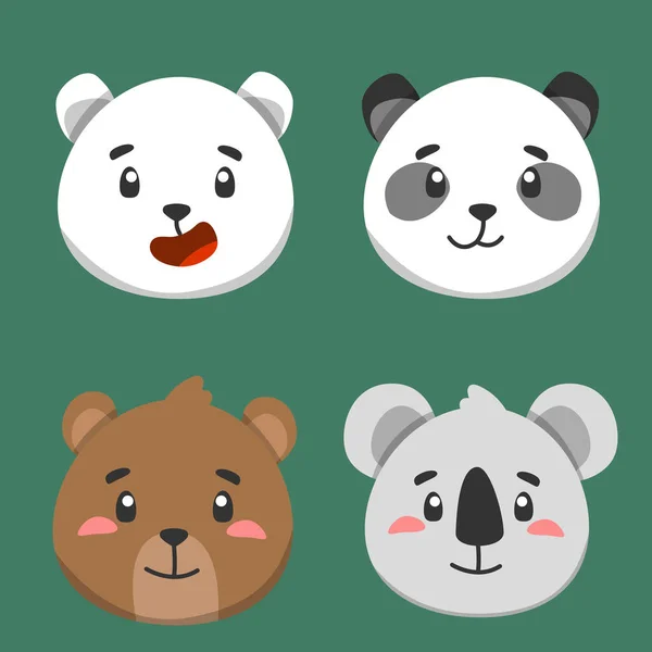 Gezichten Van Beren Vector Iconen Koala Panda Ijsbeer — Stockvector