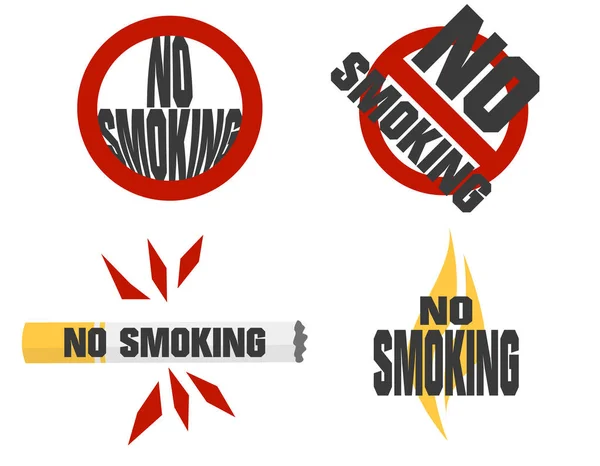 Set Lettering Prohibition Smoking Smoking Cigarette Prohibition Sign Broken Cigarette — Stock Vector