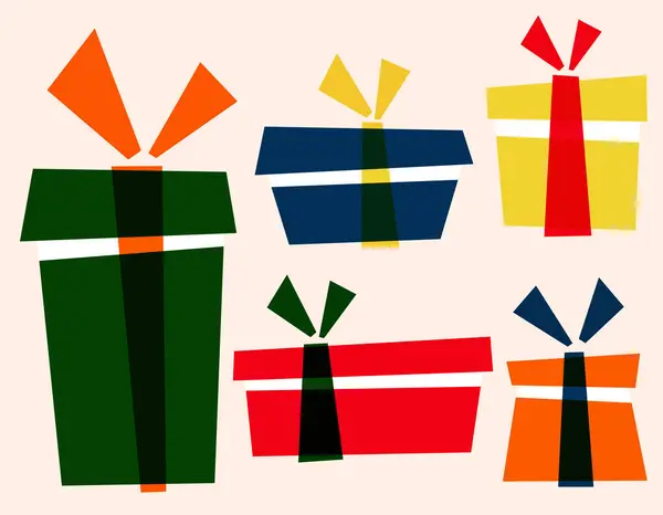 Плоский Стиль Подарочные Коробки Подарки Изолированы Белом Красочная Упаковка Продажа — стоковый вектор