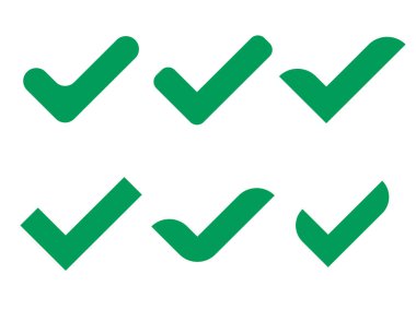 Kirli yeşil farklı şekiller, beyaz arkaplanda izole edilmiş grafik tasarım vektör illüstrasyonlu tik v. Bir onay kutusunda oy vermek için EVET düğmesini işaretle, çevrimiçi, vs..